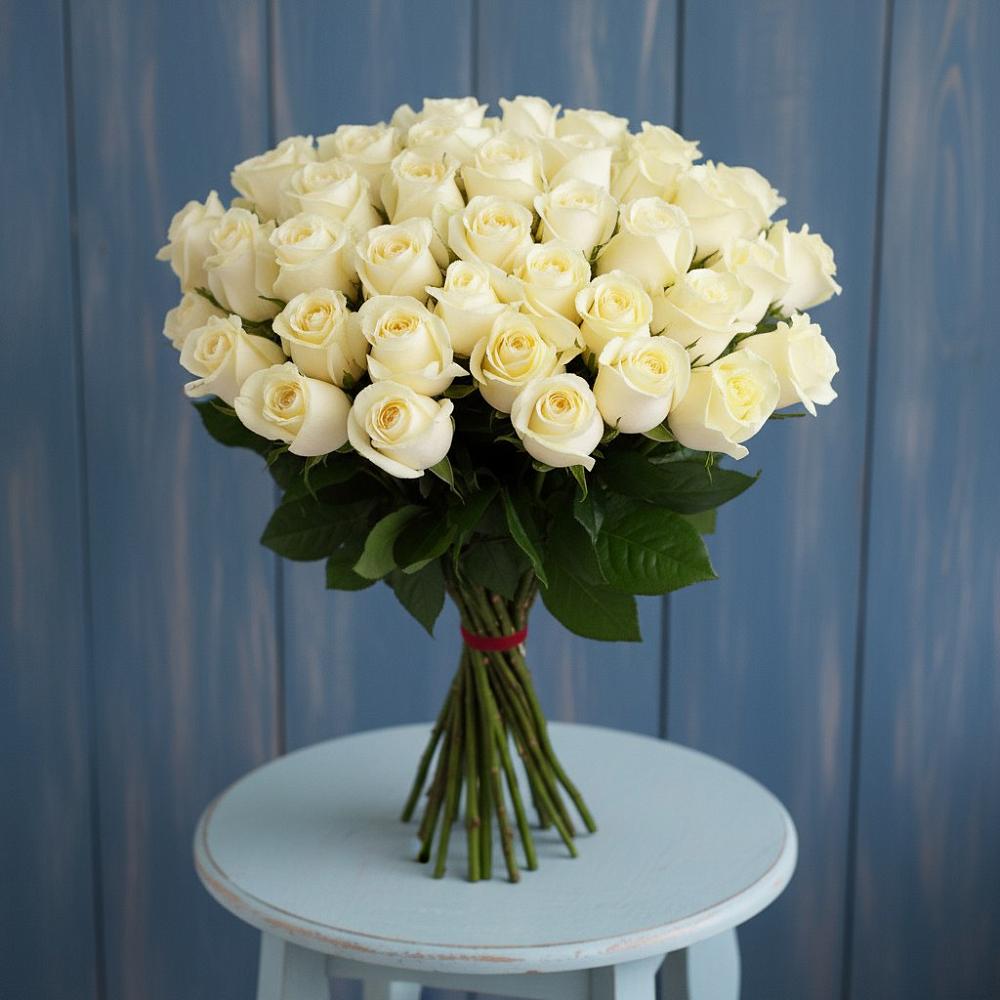 Букет 51 Белая роза Эдлесс Лав в Поселке имени Морозова