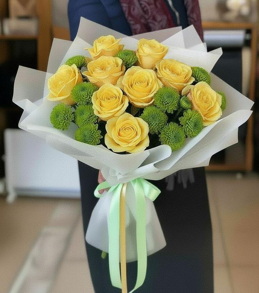 Букет цветов из: Хризантемы и Розы в Поселке имени Морозова