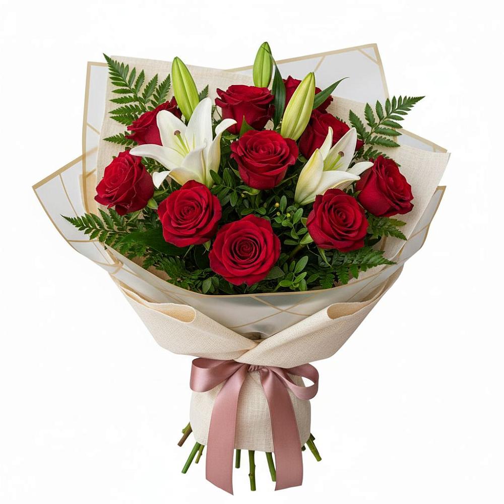 Букет цветов из: Лилии и Розы в Поселке имени Морозова