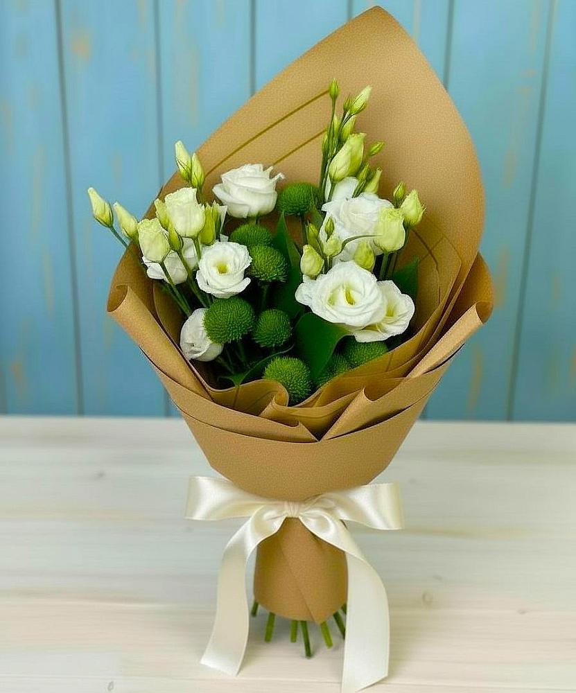 Букет цветов из: Хризантемы и Лизиантусы в Поселке имени Морозова