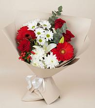 Букет цветов из:  Розы, Хризантемы, Герберы и Лилии в Поселке имени Морозова
