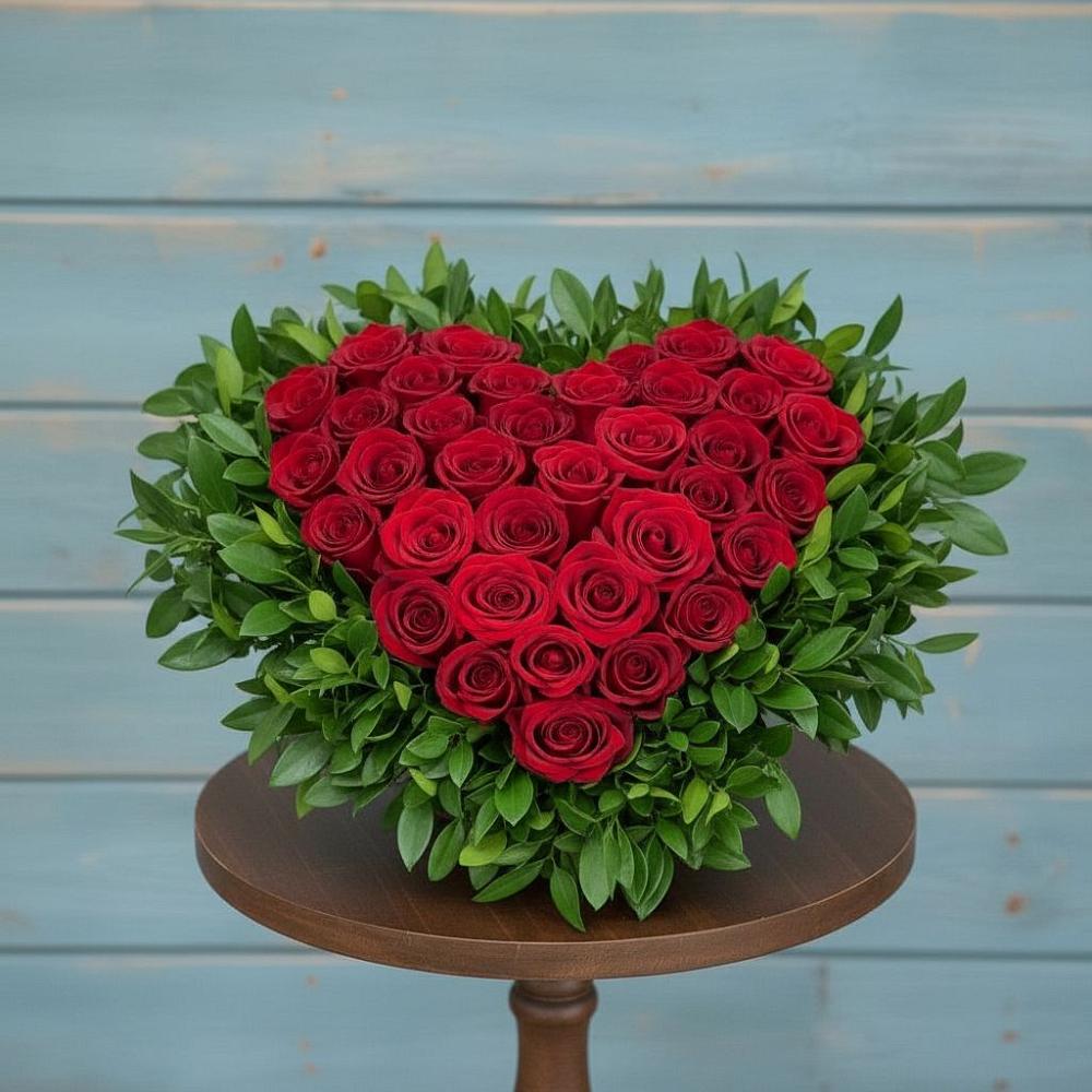 Цветочная композиция из Розы в виде сердца в Поселке имени Морозова