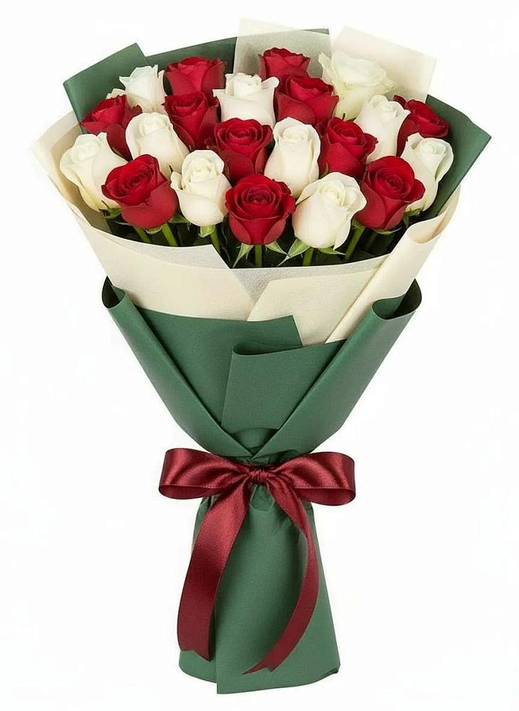 Букет Микс из красных и белых роз в Поселке имени Морозова