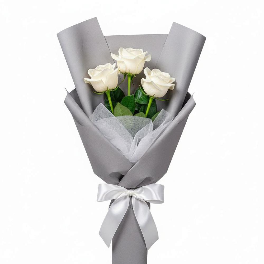 Букет 3 белые розы в Поселке имени Морозова