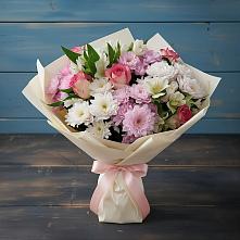 Букет цветов из:  Хризантемы, Альстромерии и Розы в Поселке имени Морозова