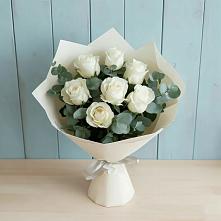 Букет Белые розы в Эвкалипте #REPLACE_PRED# Поселке имени Морозова